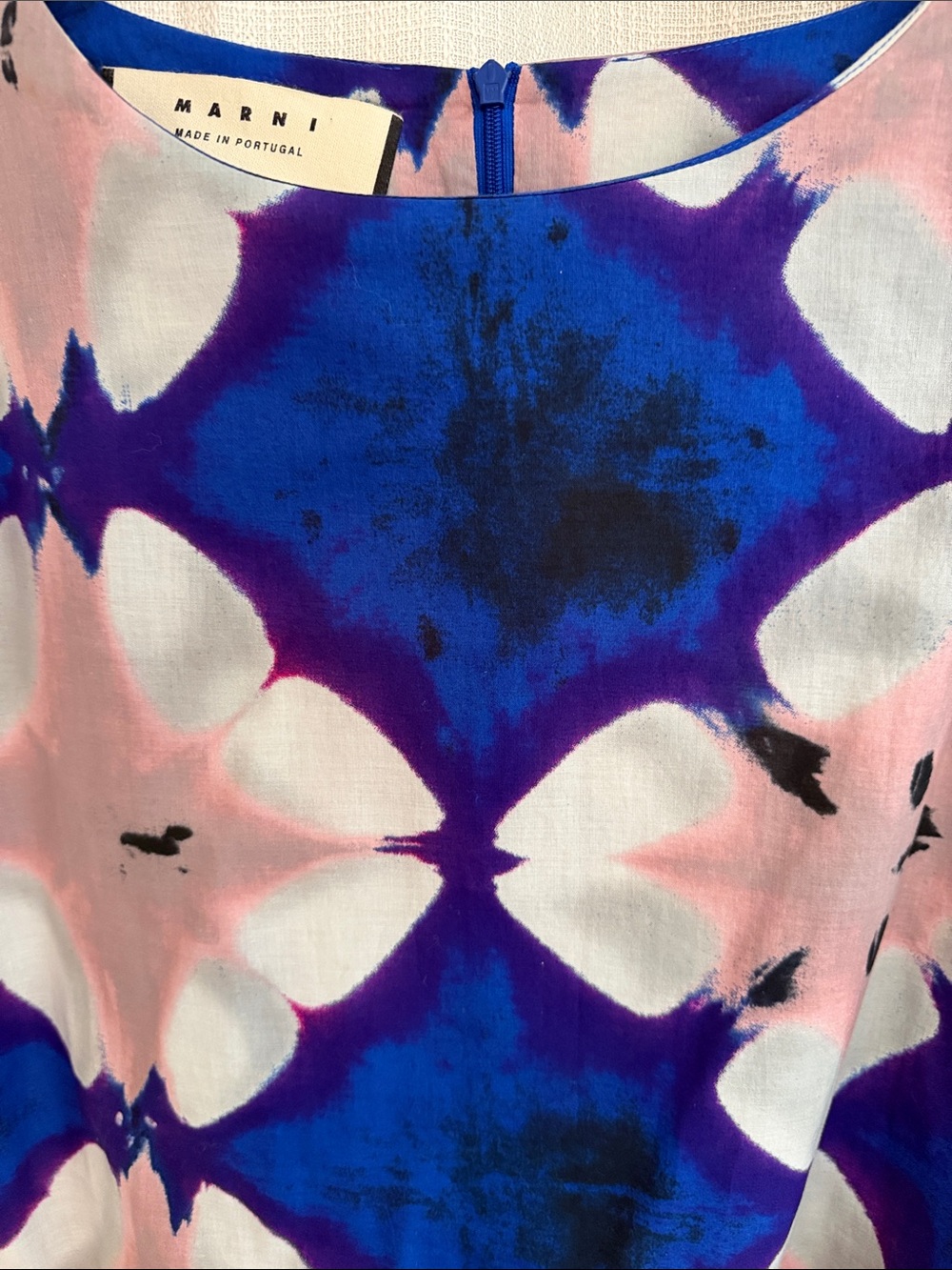 Marni Blue, Pink & White Abstract Tie-Dye Dress